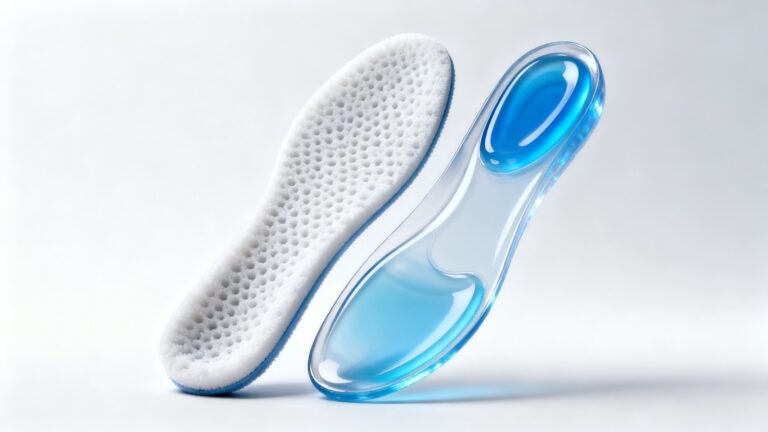 Side-by-side comparison of memory foam and gel insoles showing different cushioning materials