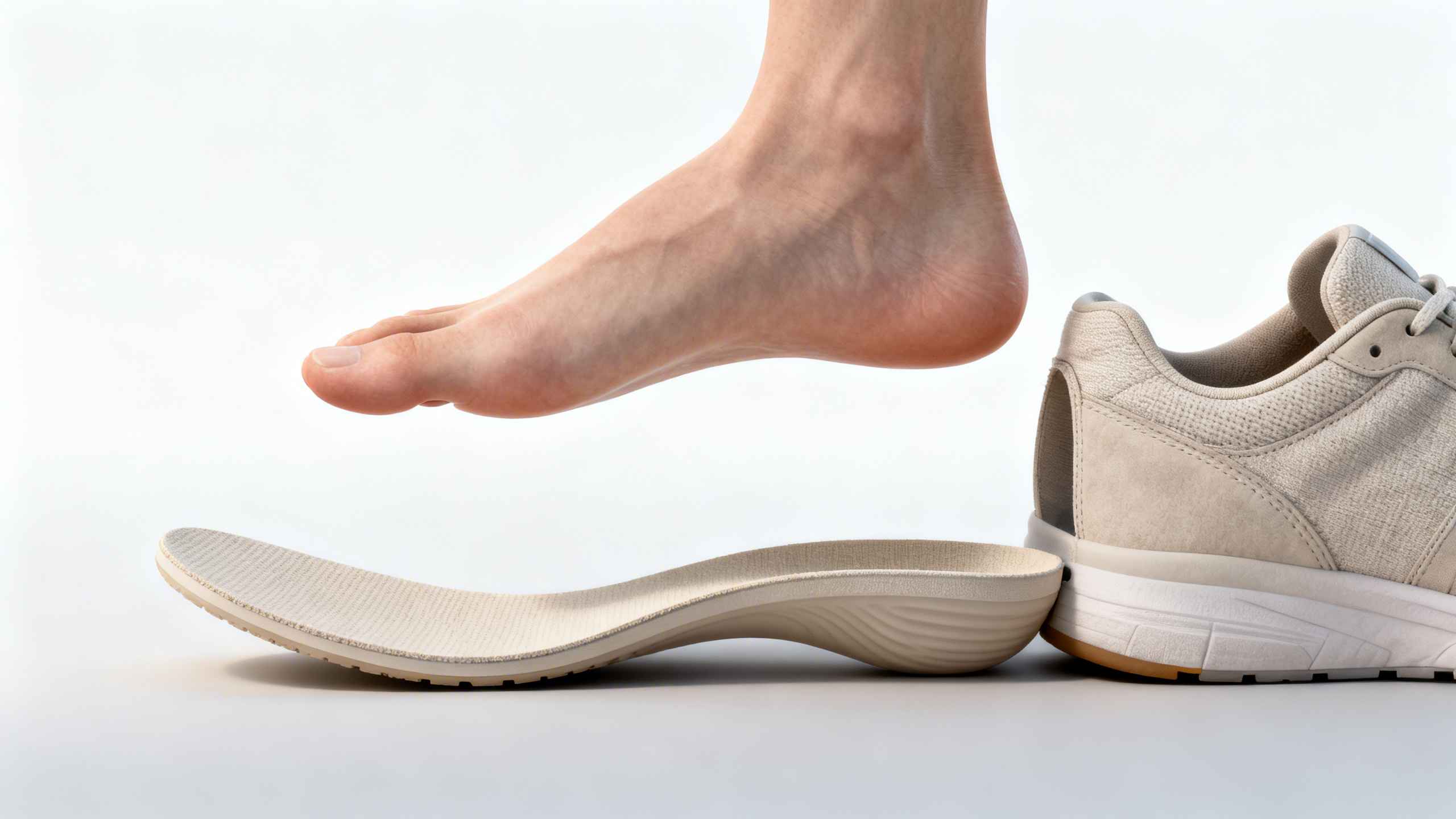 Wide supportive shoe insole inside an athletic shoe designed to provide comfortable arch support for wider feet