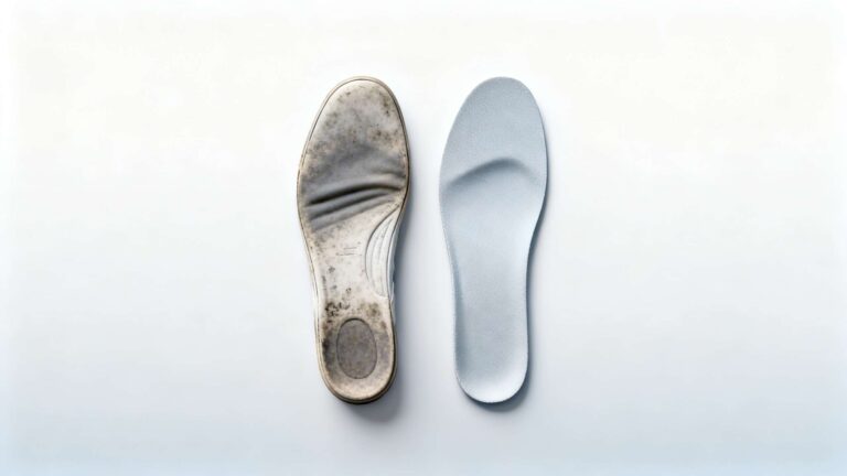 Worn vs new insole comparison showing loss of cushioning and support