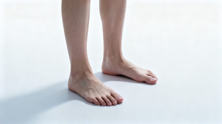 person with flat feet and early-stage bunion showing inward foot alignment and mild big toe joint pressure