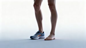 runner with flat feet showing collapsed arches and supportive insole for improved alignment
