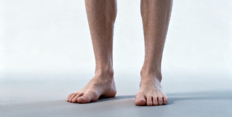 early signs of flat feet with subtle inward ankle tilt and reduced arch height without pain
