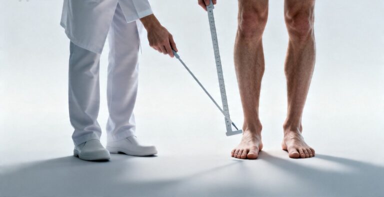 podiatrist examining foot arch and alignment for flat feet diagnosis