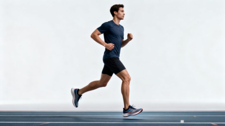 Recreational runner with overpronation using supportive running insoles in a calm clinical sports medicine setting.
