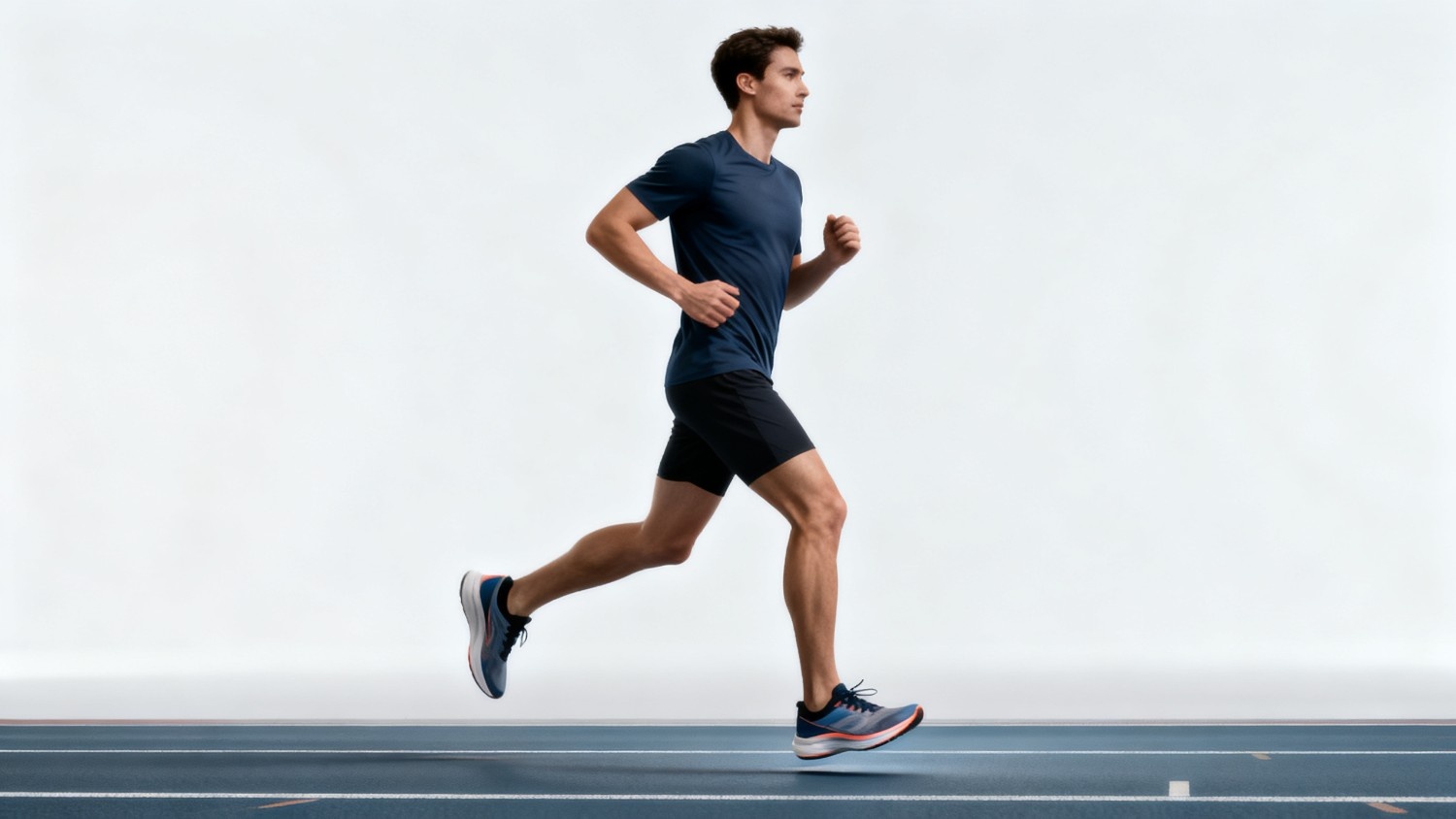 Recreational runner with overpronation using supportive running insoles in a calm clinical sports medicine setting.