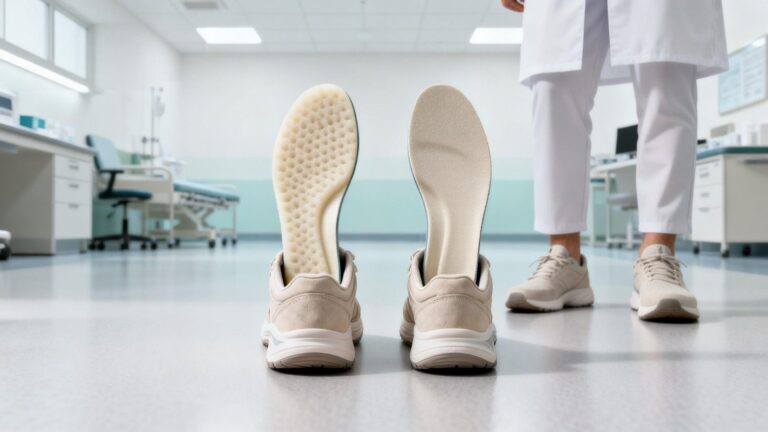 Thick vs thin insoles comparison showing cushioned foam support and slim structured insole designs for standing comfort and foot support.