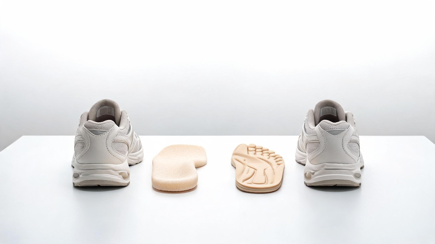 EVA and PU insoles displayed side by side in a medical educational comparison showing cushioning and durability differences.