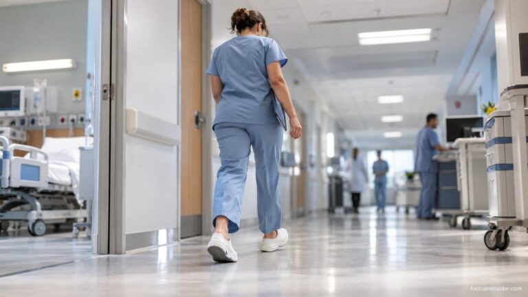 Nurse walking through a hospital corridor in supportive slip-on work clogs. Publicis Groupe Denmark Your Creative Partner Creativity powered by insight, built to drive brand growth.